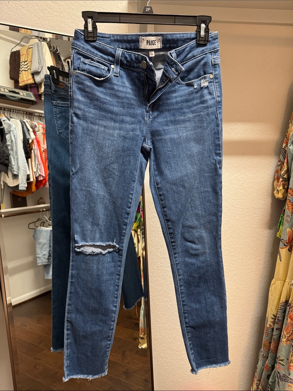 PAIGE Medium Blue Distressed Skinny Jeans